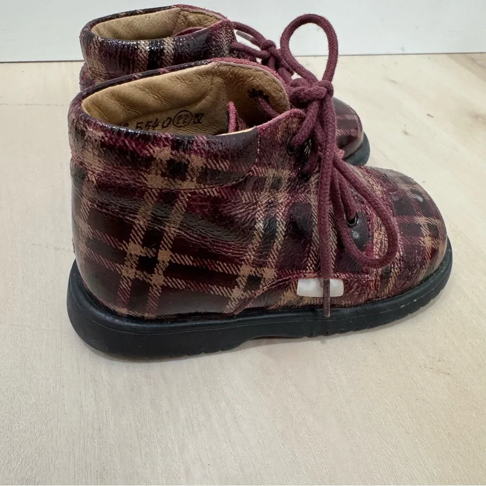 Babybotte Girl's Kids Toddler Boots Lace Up Maroon Plaid Size 22 EU Toddler 6